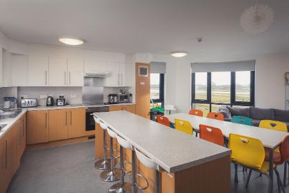 A shared kitchen in Langwith College. Example room layout. Actual layout and furnishings may vary. 